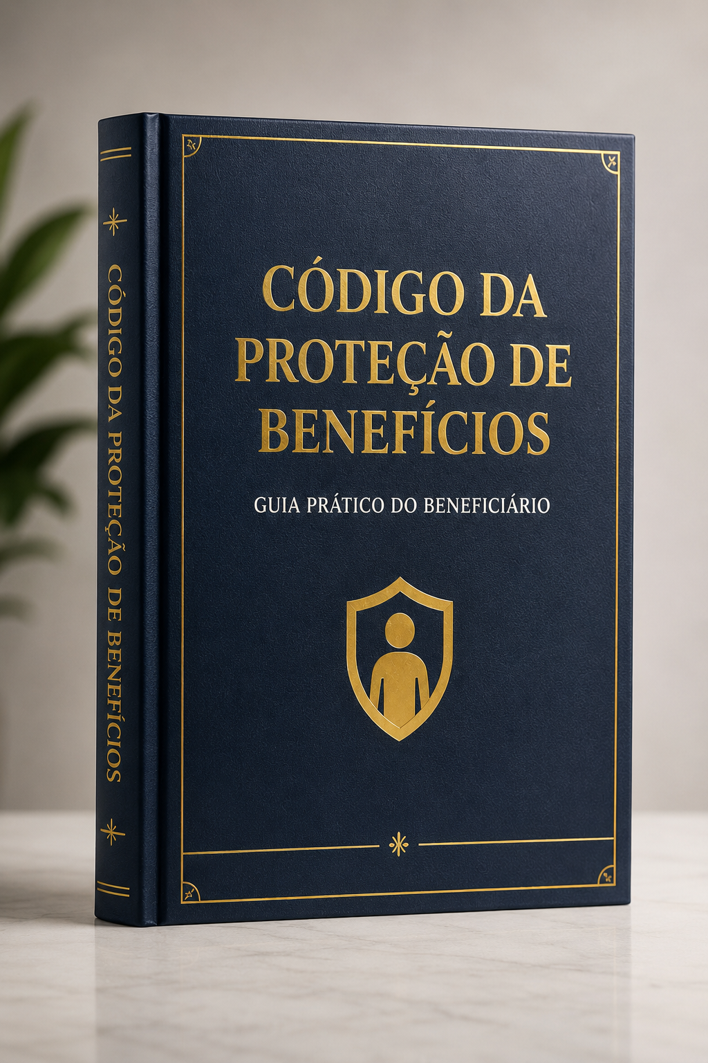 Livro Código da Proteção de Benefícios — capa dura azul-marinho com detalhes dourados